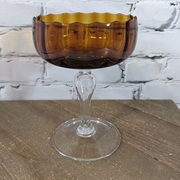 empoli amber footed glass bowl candy dish trinket dish decor 7" - Picture 3 of 6